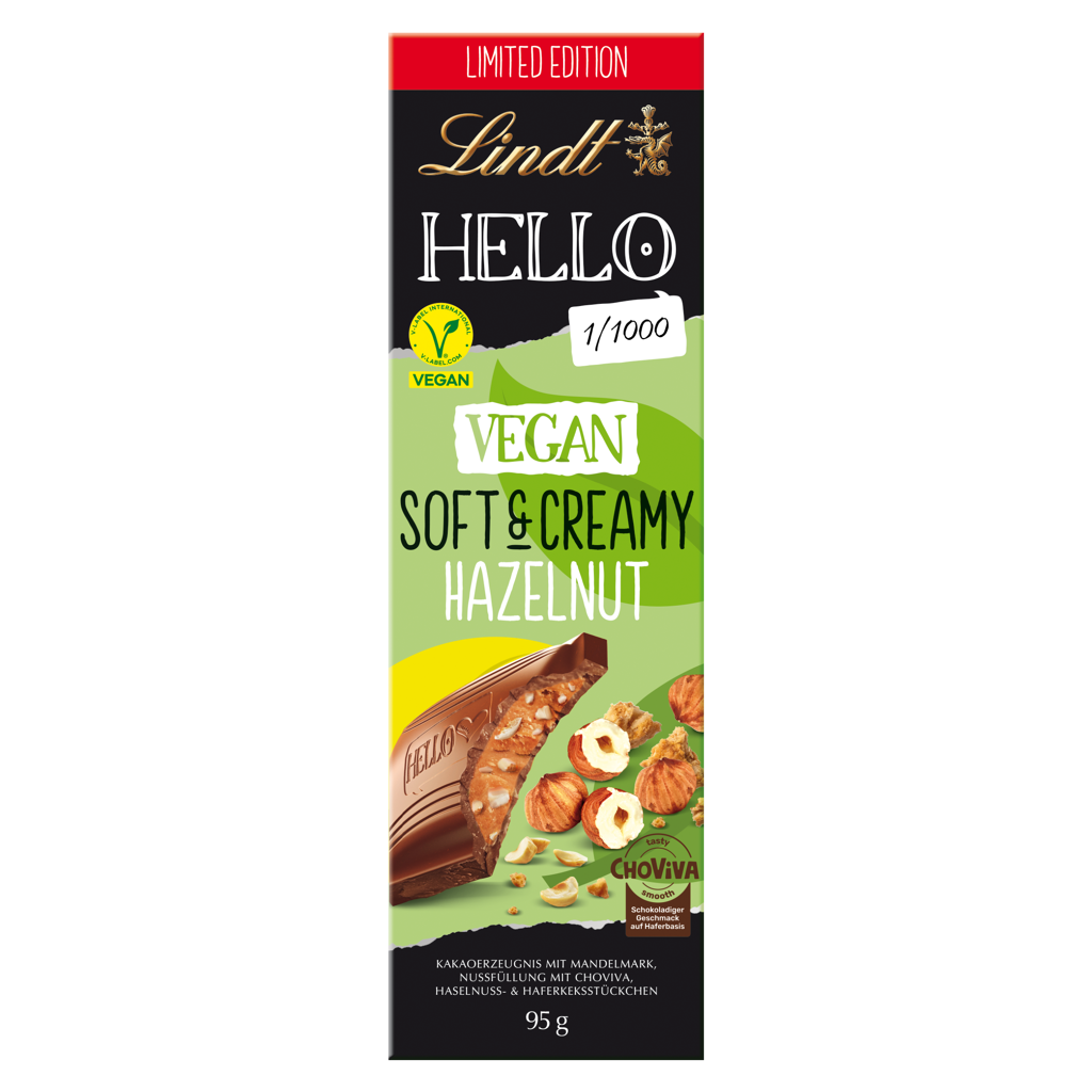 Lindt HELLO Vegan Soft & Creamy Hazelnut  with ChoViva inside