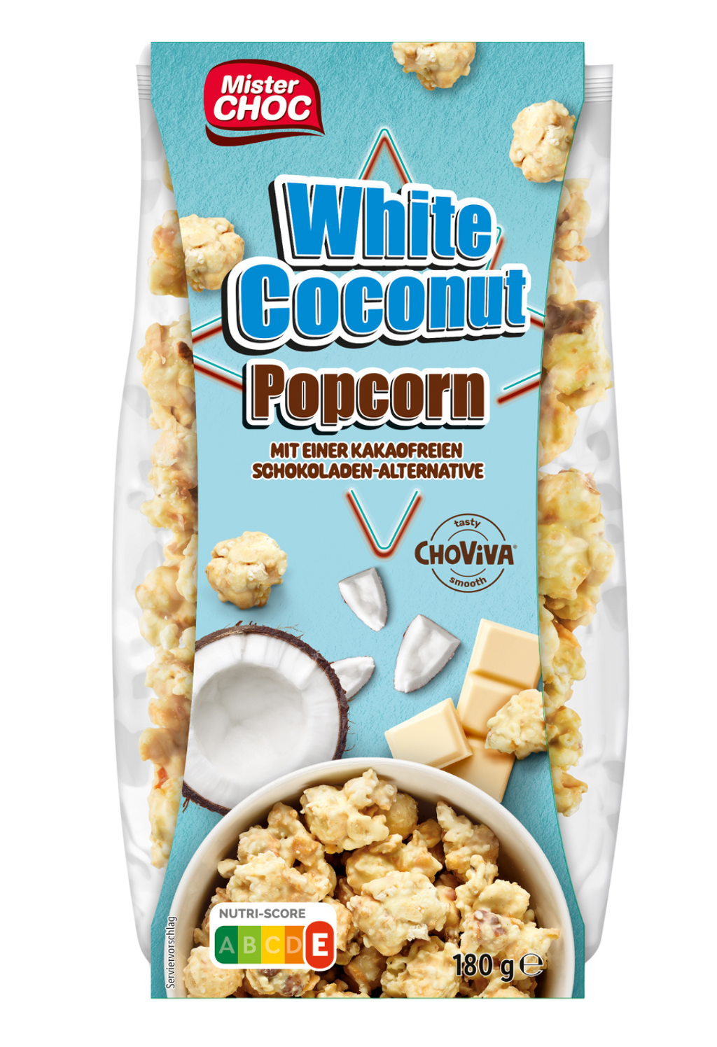 White Coconut Popcorn with the cocoa-free chocolate alternative ChoViva